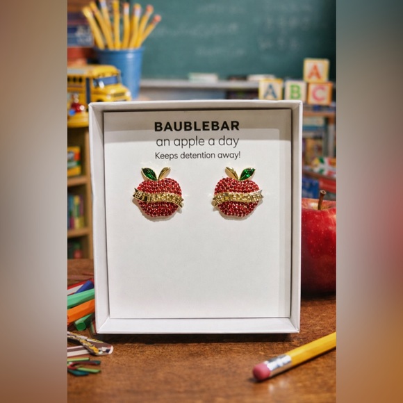 NWT-BaubleBarApple Stud Earrings-Teacher Gift - Picture 3 of 3